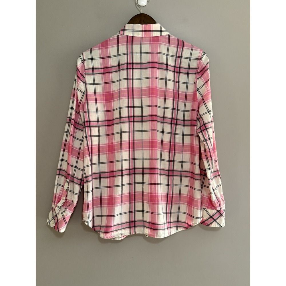 Talbots Plaid Cotton Shirt Button Up Collar Lightweight Classic Preppy Pink Med - Picture 3 of 16